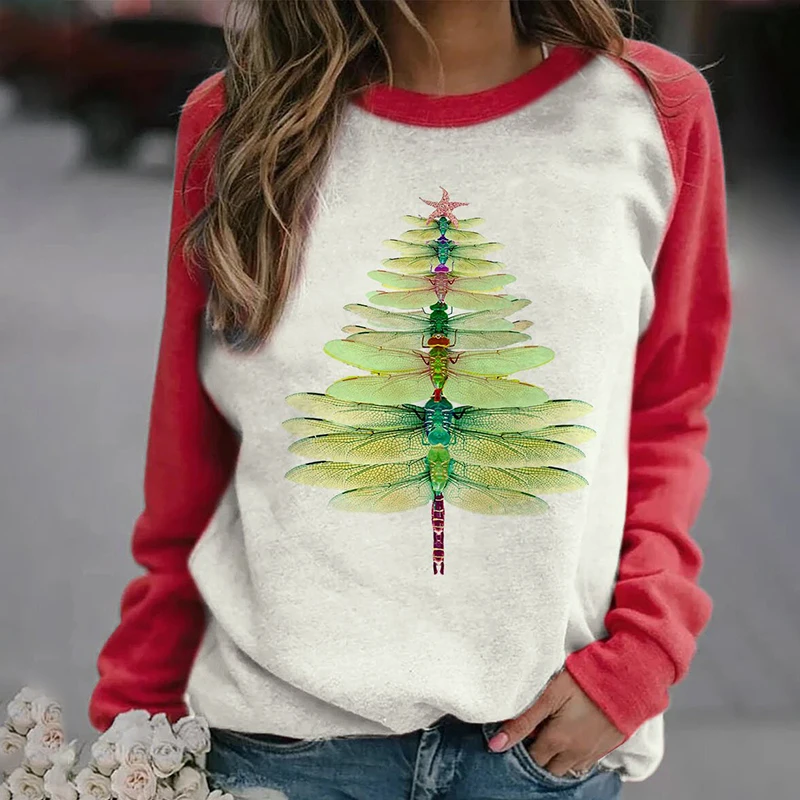 

Женский свитшот с длинным рукавом и принтом «елка»