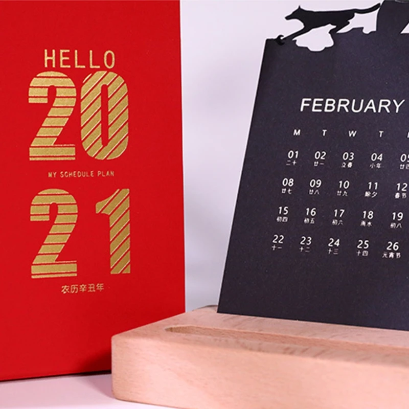 2021 китайский новый год 3D настольный календарь гравировка ремесла ручка для