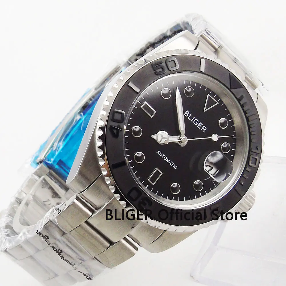 Мужские часы с сапфировым кристаллом черный циферблат 43 мм керамическая