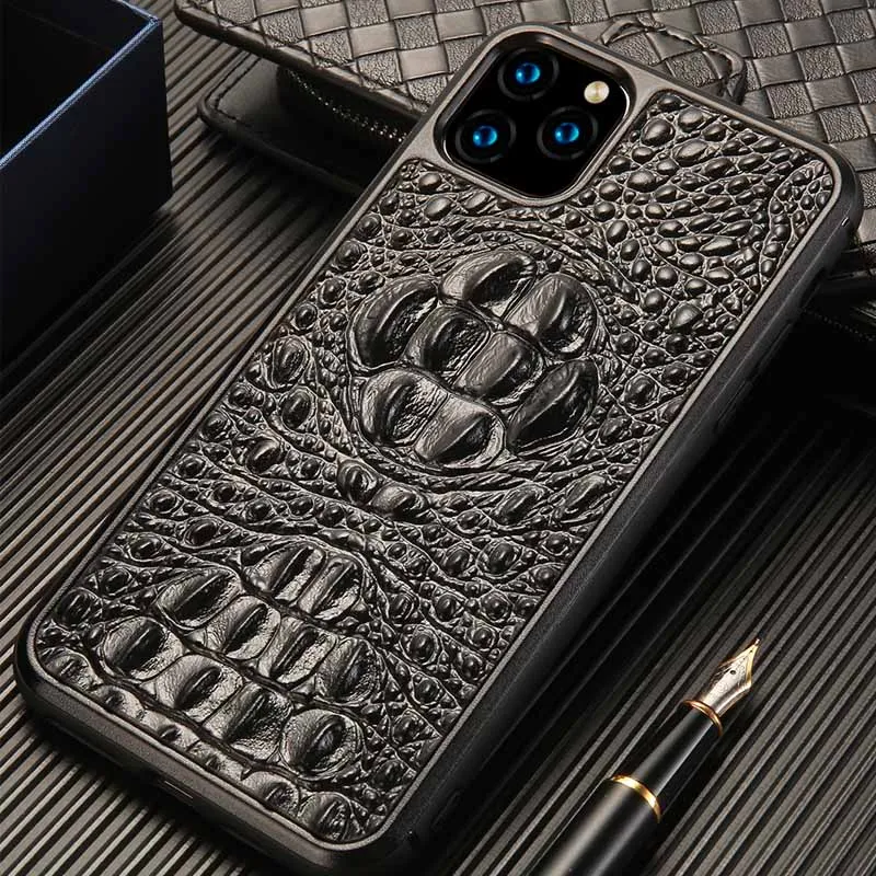 

Genuine Leather 3D Crocodile skull phone case For iPhone 11 11 Pro 11Pro max 6 6S 7 8 7plus 8plus X XS XS max XR Anti-fall Cover