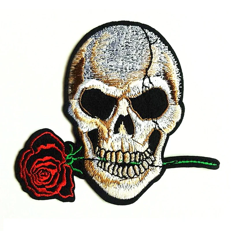 Вышитая нашивка в виде черепа и розы для курток наклейки одежды аксессуары