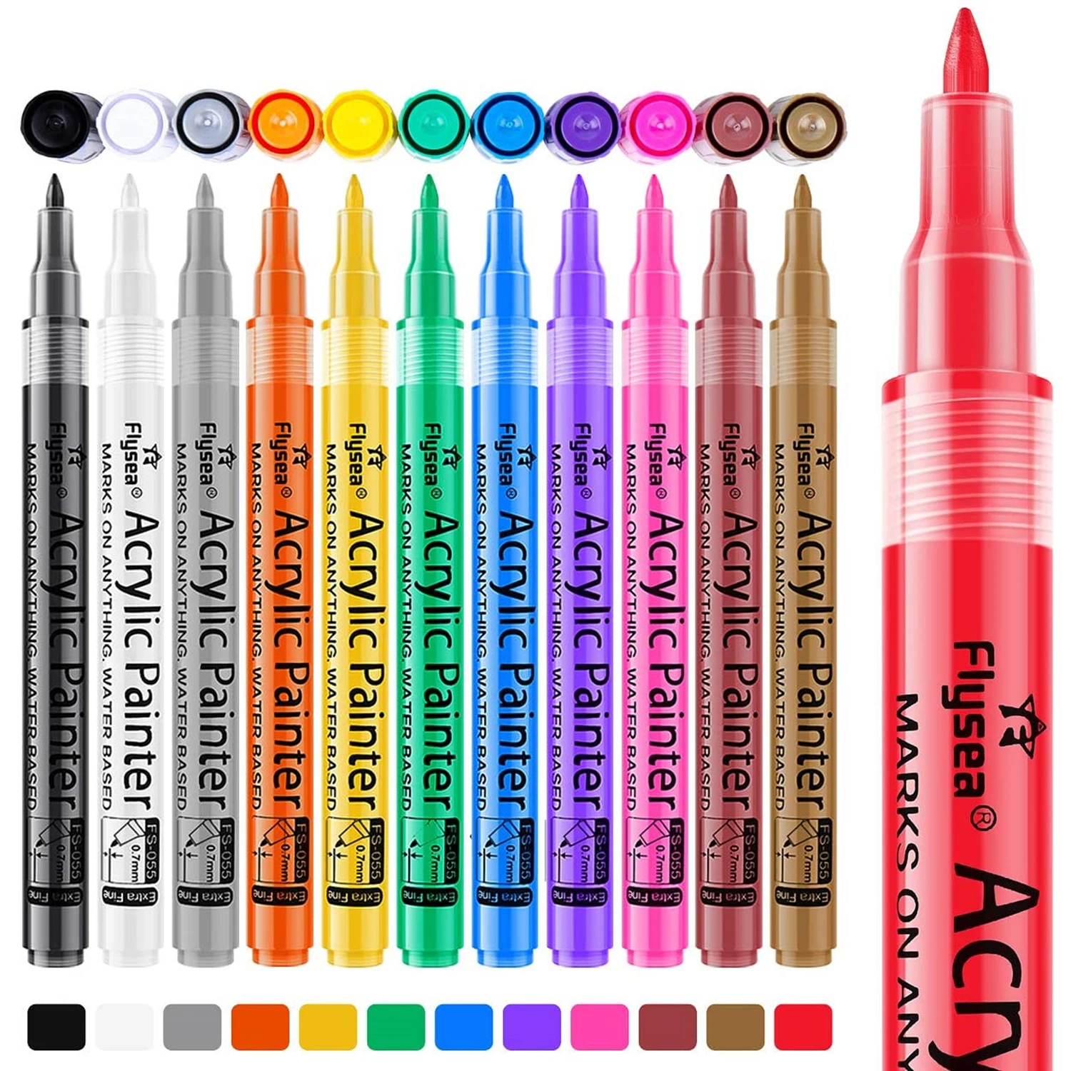 

Маркеры для акриловых красок, 12 цветов, водонепроницаемые перманентные художественные маркеры премиум-класса для творчества и творчества