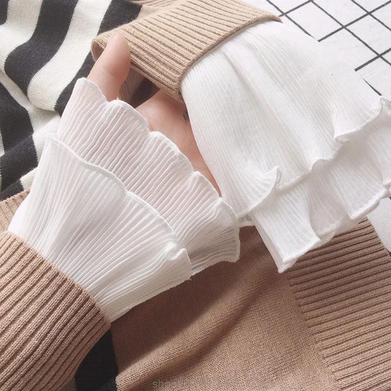 

Layered Ribbed Striped Horn Cuffs Agaric Ruffles Wrinkled Solid Color Detachable Fake Sleeve Wrist Warmer O29 20 Dropshipping