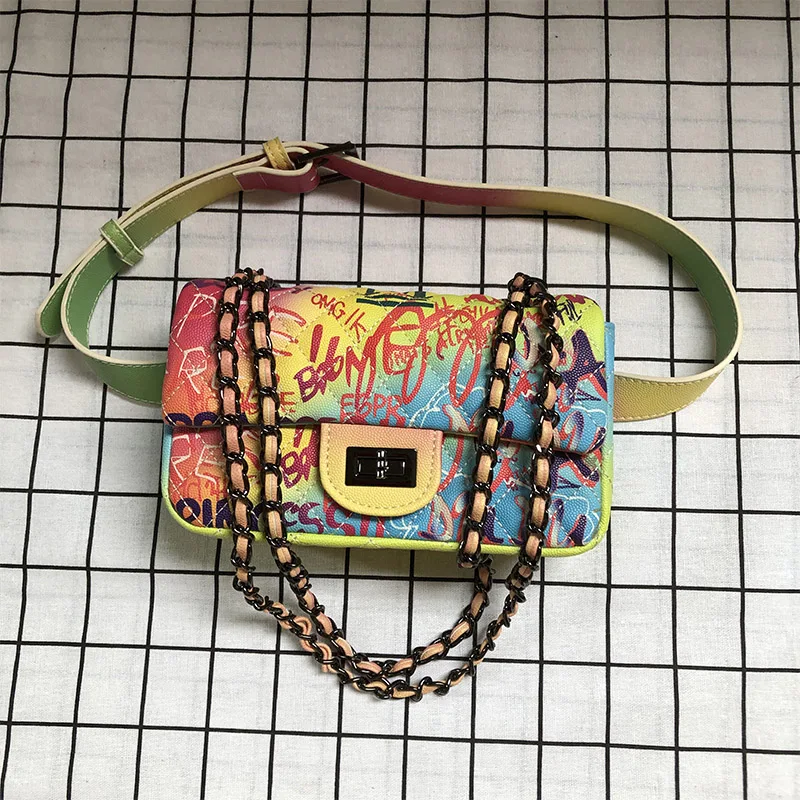 26 см среднего размера красочная Радужная сумка с граффити для женщин 2019