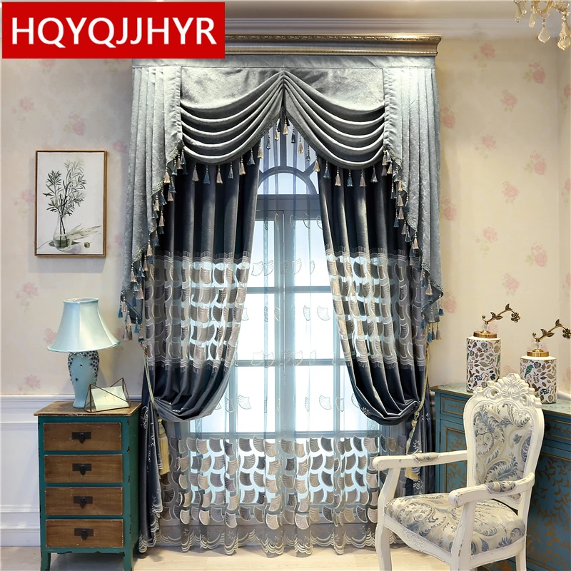 

HQYQJJHYR American Custom Velvet Villa Apartment Curtains High Quality Embroidery Decoration Bedroom Kitchen Hotel Curtains