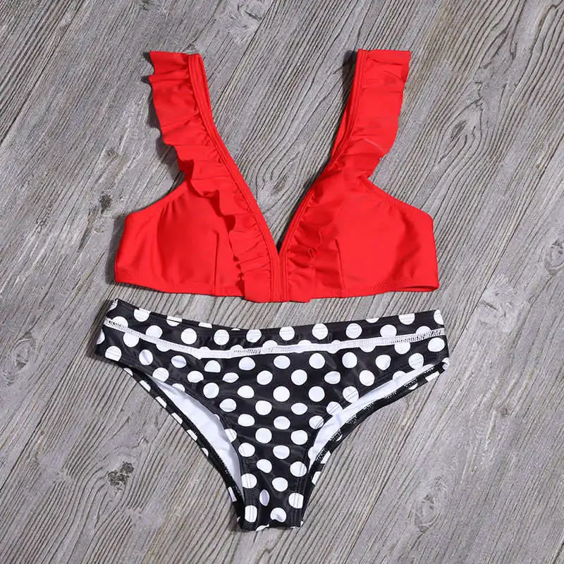 

Women's New Bikini Print Ruffled Sexy Beach Wear Tube Top Swimsuit Two-Piece Swimsuit Women's Split Two-Piece Bikini Set COZOK