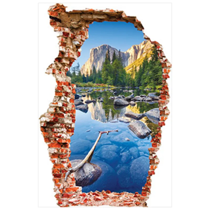Горный пейзаж воды двери наклейки прозрачный бассейн 3d поврежденная стена