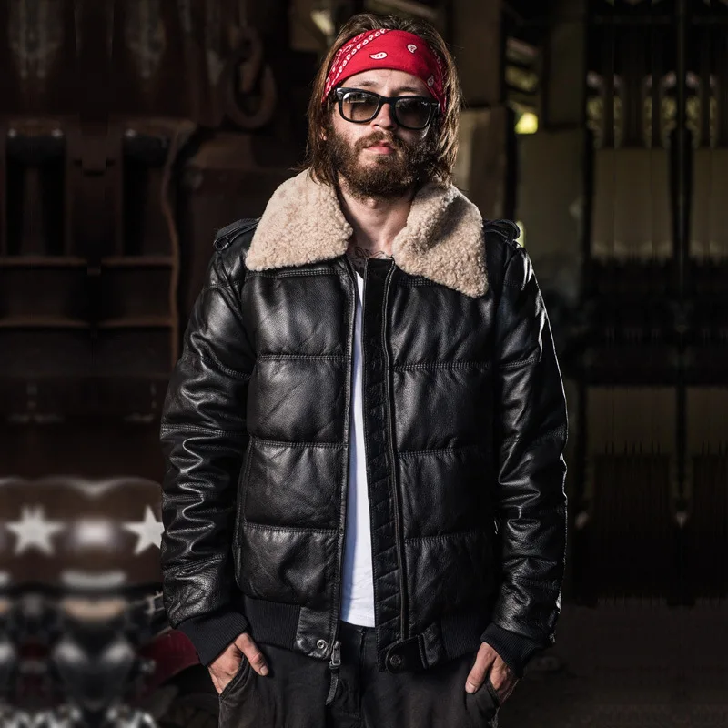 

Winter Jacket Men Clothing Genuine Cowhide Leather Down Jackets Mens Real Wool Fur Collar Clothes Hommes Veste LXR200