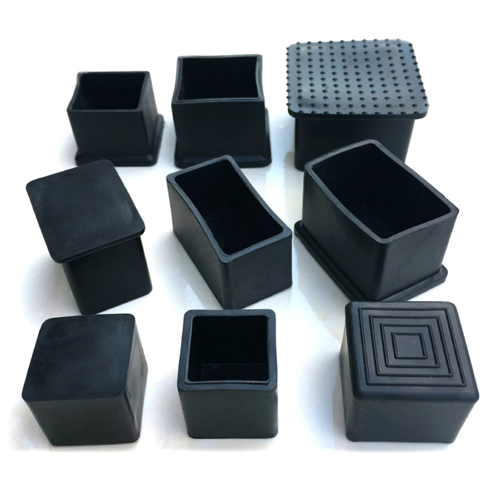 5PCS Rectangle Black PVC Rubber Chair Table Feet Furniture Tube Pipe End Cover Caps 20x20mm 20x40mm 50x100mm 21 Sizes