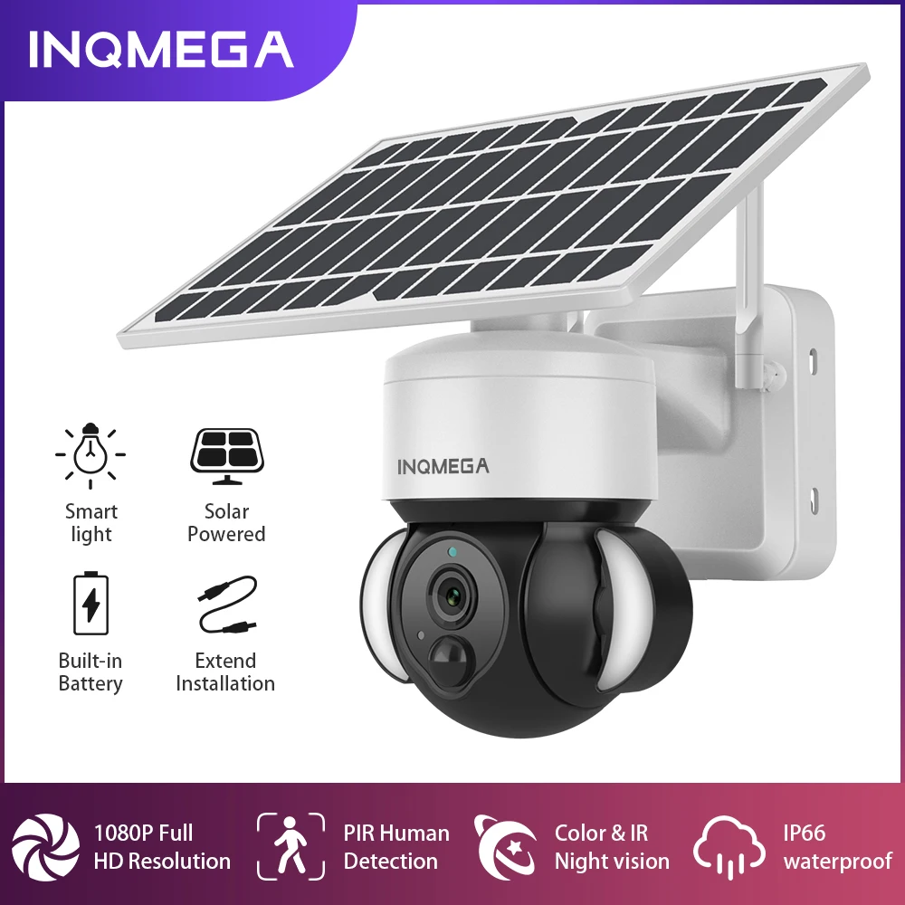 INQMEGA 4G SIM / WIFI Outdoor Solar Camera Wireless Video Surveillance with Fooldlight Security Detachable | Безопасность и защита