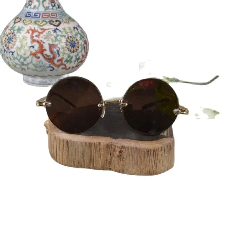 

Old Shanghai Republic Natural Crystal Glasses Pure Copper Frame Sunglasses