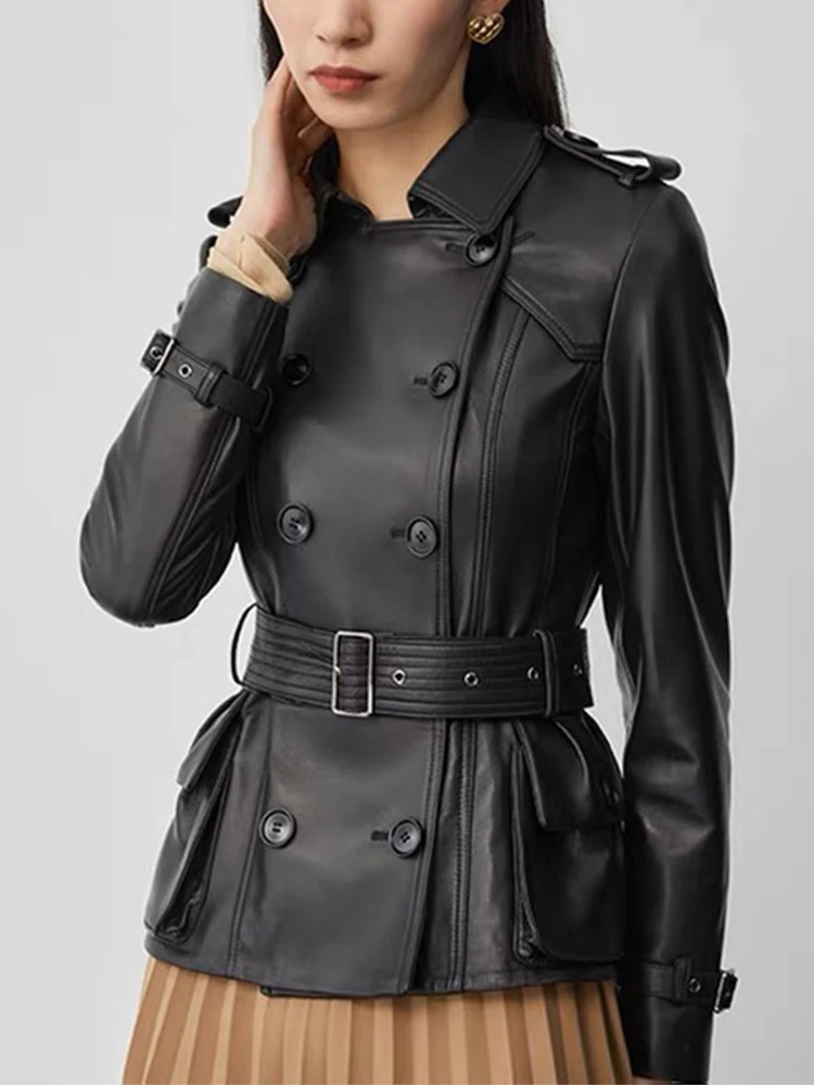 

High Quality Spring Autumn Women's Lady's Soft Real Leather Slim Genuine Leather Jacket Coat
