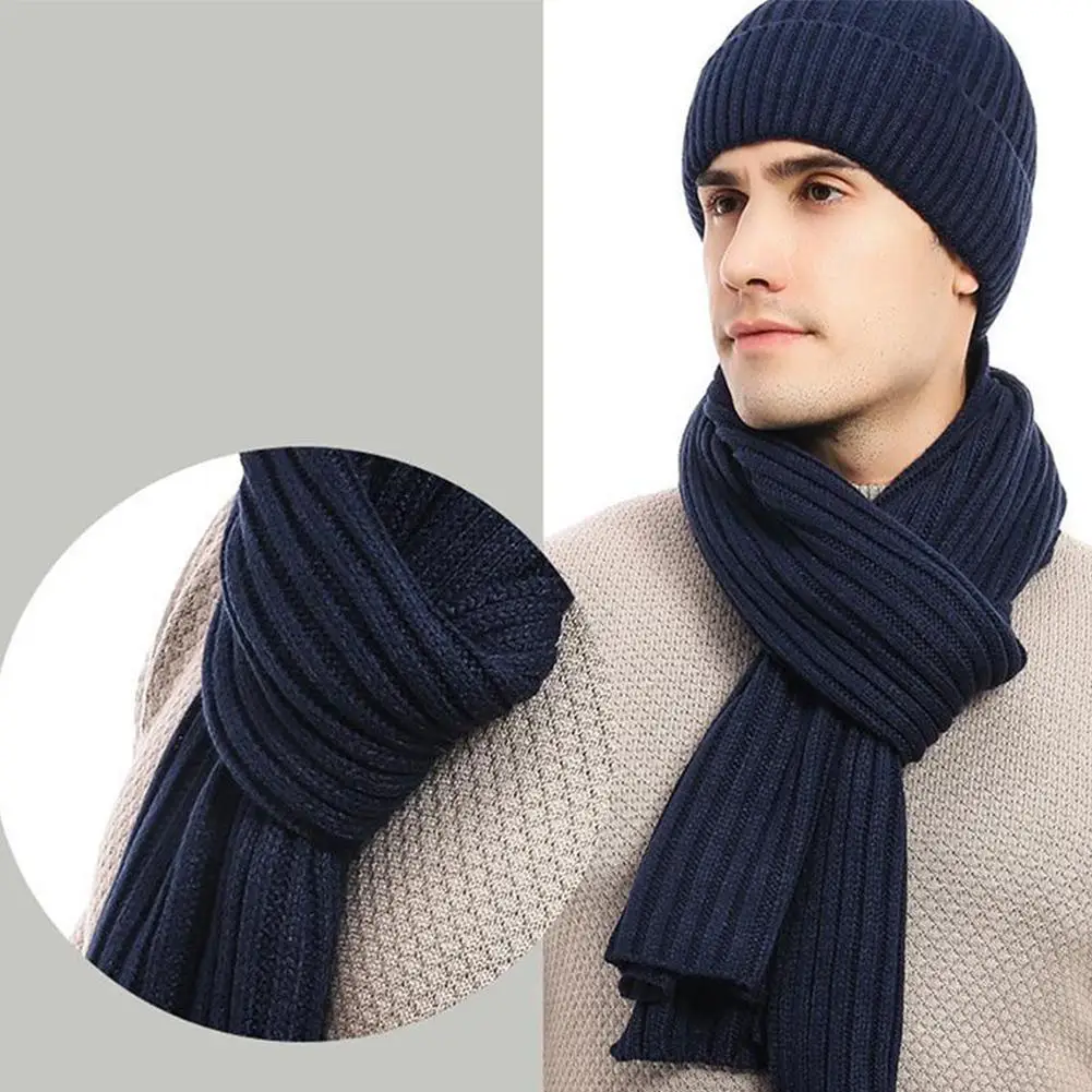 

Fashion Men Scarf Hat Gloves Set Winter Knitted Thick Warm Cap Women Men Retro Hat Soft Gloves Set Ladies Wrap Scarves