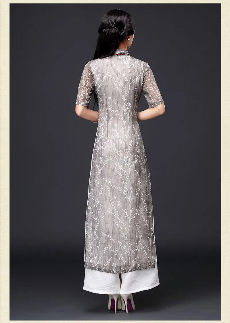 Женское традиционное платье из хлопка и льна aodai вьетнамское Ципао qi pao