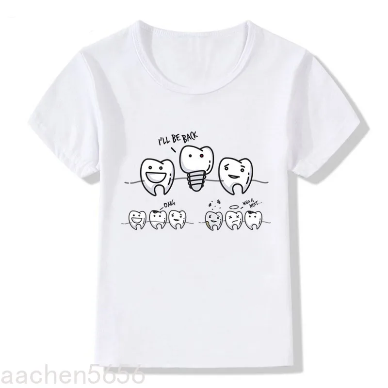 

2022 New Cute Tooth Cartoon Print Kids T-shirt Children Funny Tee Girls Tops Clothes