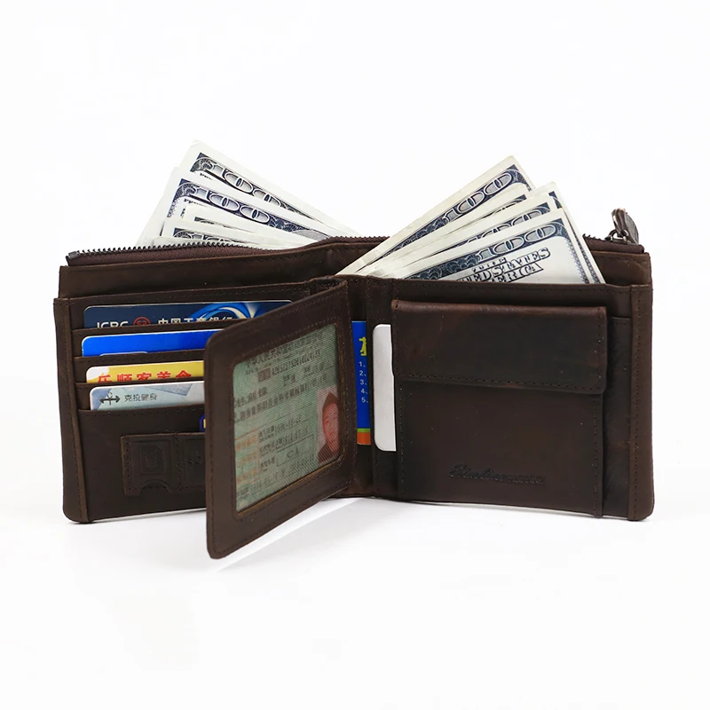 Мужской кошелек из 100% натуральной кожи винтажный короткий воловьей мужской с