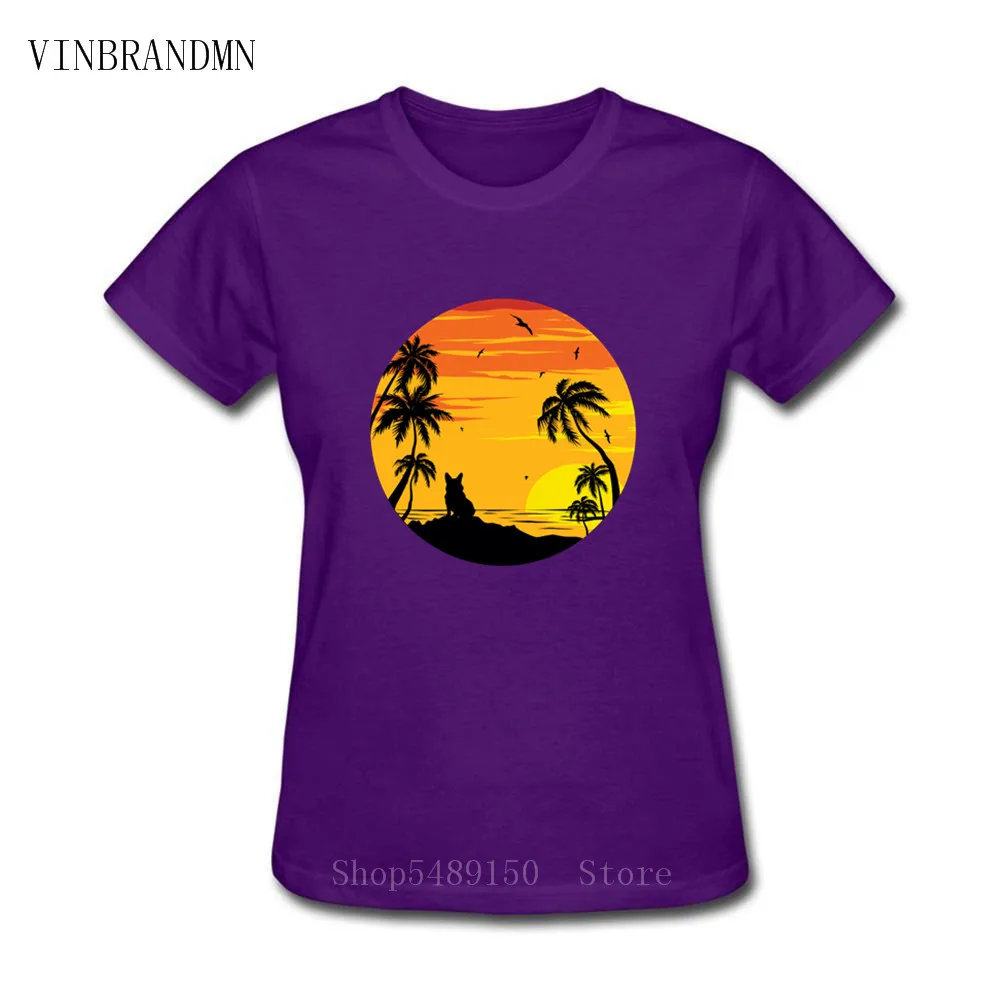 Гавайский пляж Сансет Палм праздник корги футболки для молодежи женщин 80s одежда