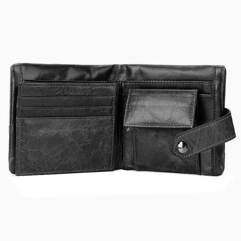 Мужской кошелек из натуральной кожи с отделением для монет черный короткий