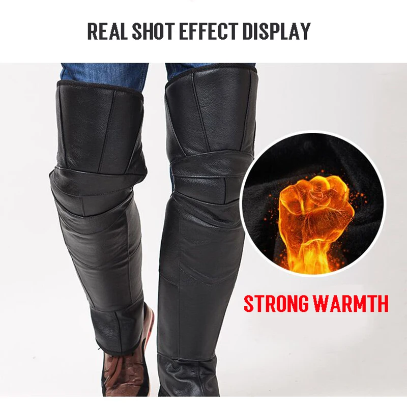 

Long Full Winter Waterproof Knee Motorcycle Calf COW Leather Kneepads Pads Skiing Skating Protector Windproof Warm Knee Pads