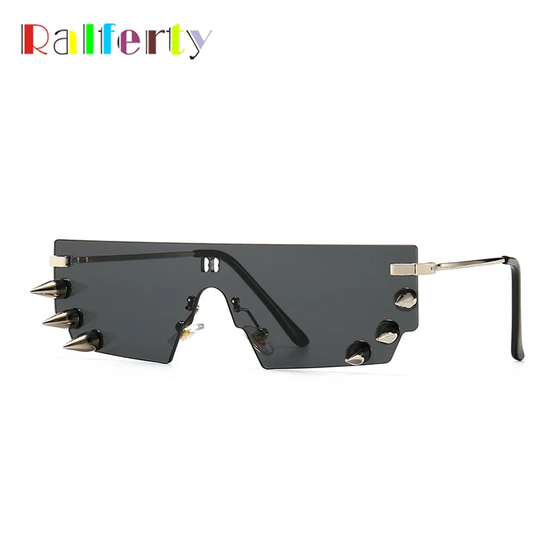 

Ralferty Vintage Punk Sunglasses Men Women Rivet Rimless One-pieces Steampunk Gothich Sun Glasses C2020