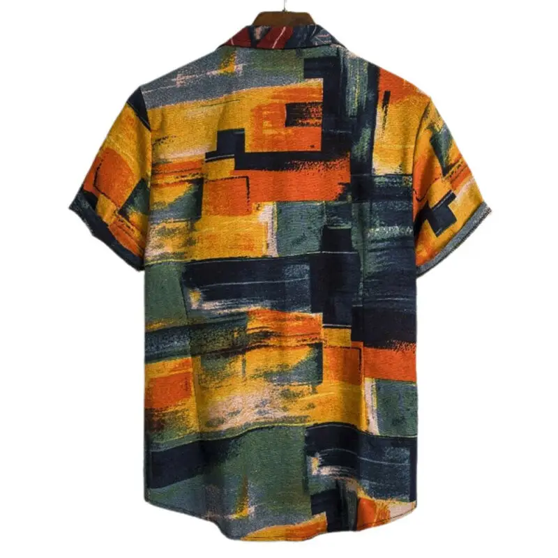 

Mens Short Sleeve Printed T Shirts Summer Beach Button Up Loose Casual Tops