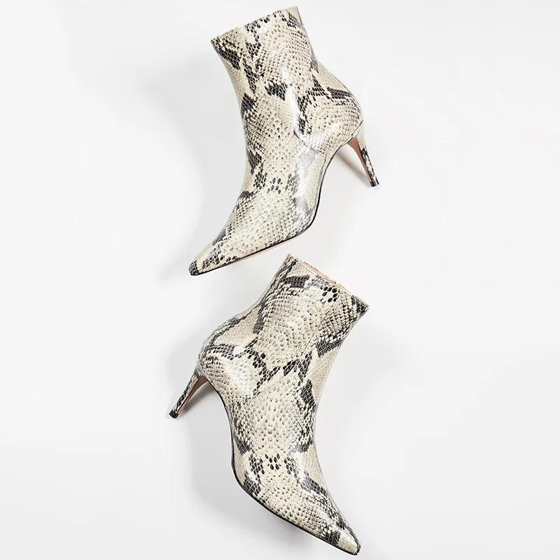 Женские полусапожки на шпильке из змеиной кожи ботильоны высоком тонком каблуке
