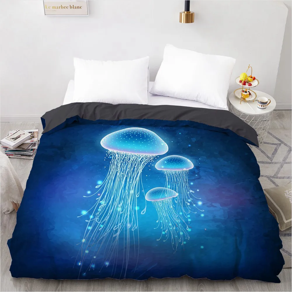 

1PCS Duvet Cover,3D HD Printing Quilt Cover 240x220/200x200/140x200/180x210,Blue Jellyfish Bedding King/Double/Queen Drop Ship