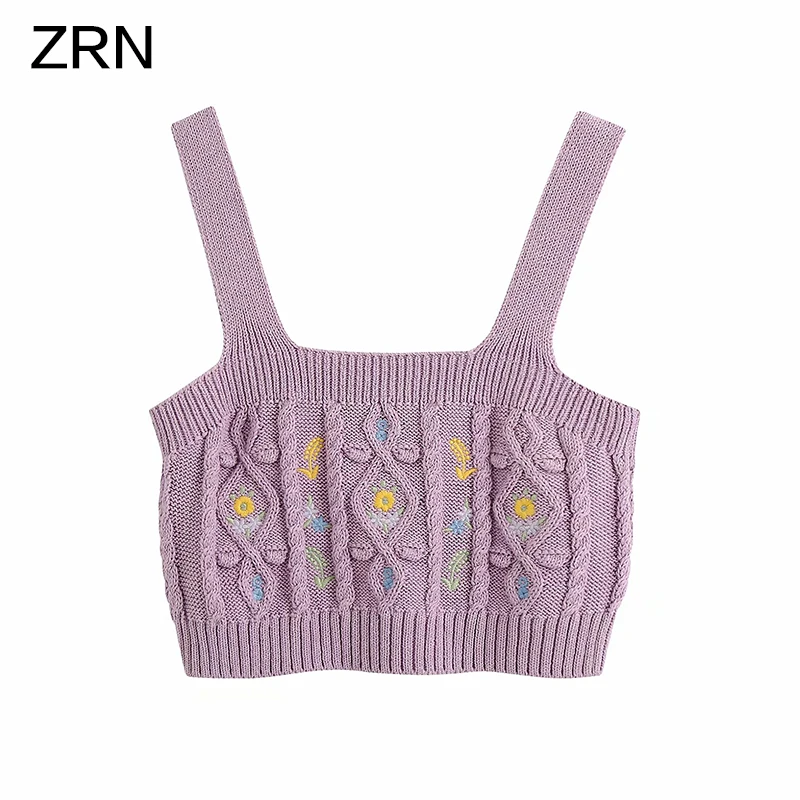 УКОРОЧЕННЫЙ ТОП ZRN Женский трикотажный жилет с цветочной вышивкой Новинка лета