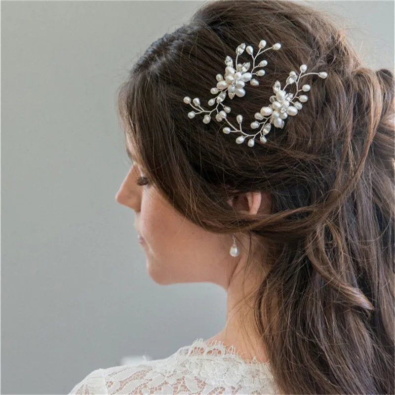 

Elegant Wedding Hair Jewelry Bride Hair Sticks Hairpin Women Rhinestone Pearl Headwear Sweet Girls Head Hair Accessories Gifts