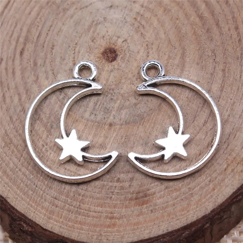 

20Pcs 16x14mm Antique Silver Color Hollow Moon Stars Charms For DIY Bracelet Necklace Jewelry Making