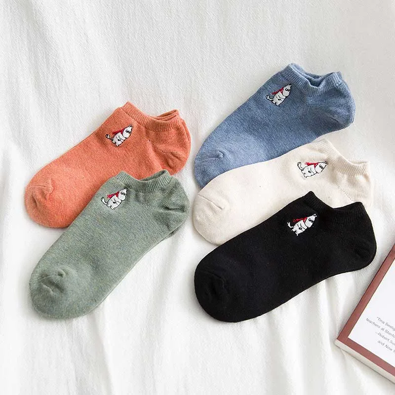Простые короткие носки с мультяшной вышивкой бегемота удобные дышащие женские