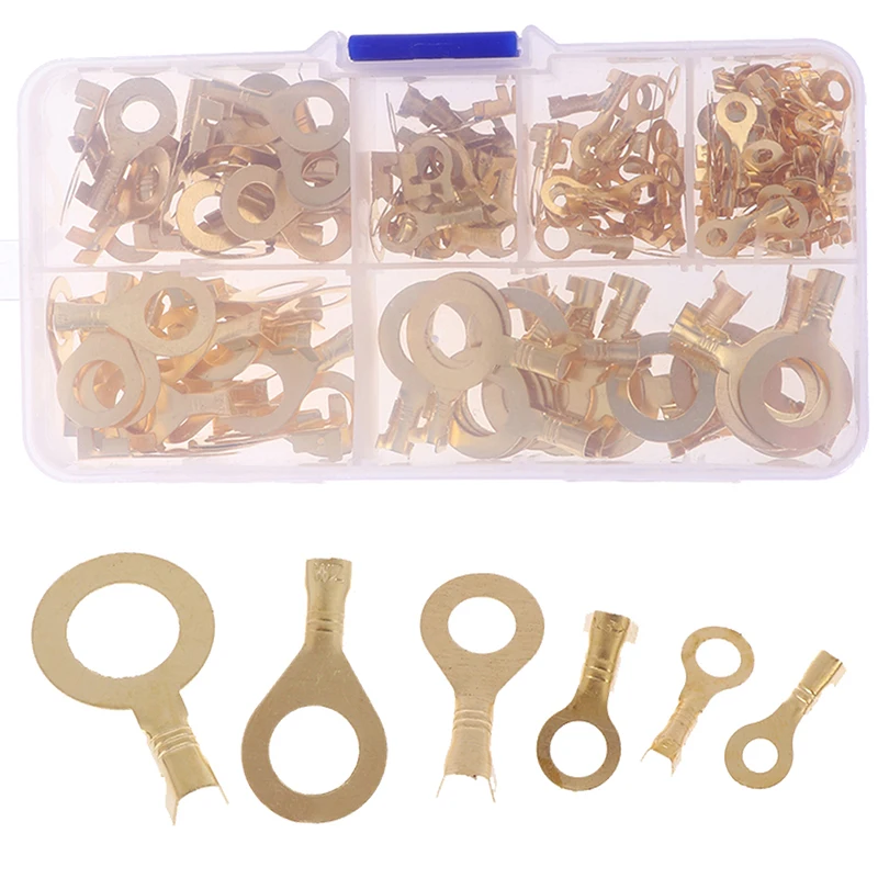 

150pcs/set Ring Type Gold Terminals Golden Brass Non-insulated Crimp Terminals Connectors Cable Wire Connectors