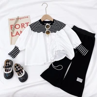 girls korean style striped stitching top and flared pants two piece suit toddler fall clothes girls clothing set fashion clothes