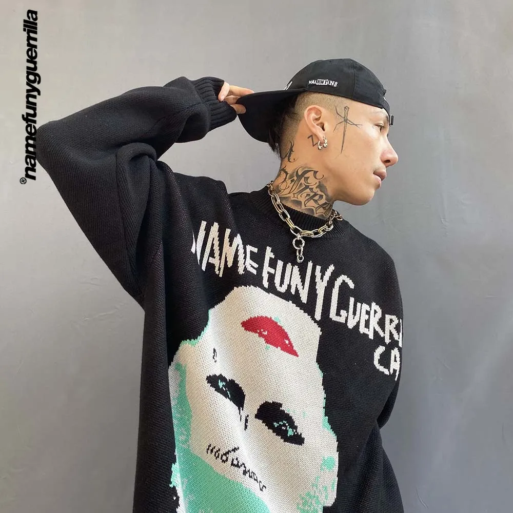 

Namefunyguerrilla Clown Funny HIP HOP pullover men Oversized vintage sweater men clothing Autumn And Winter winter clothes MY05