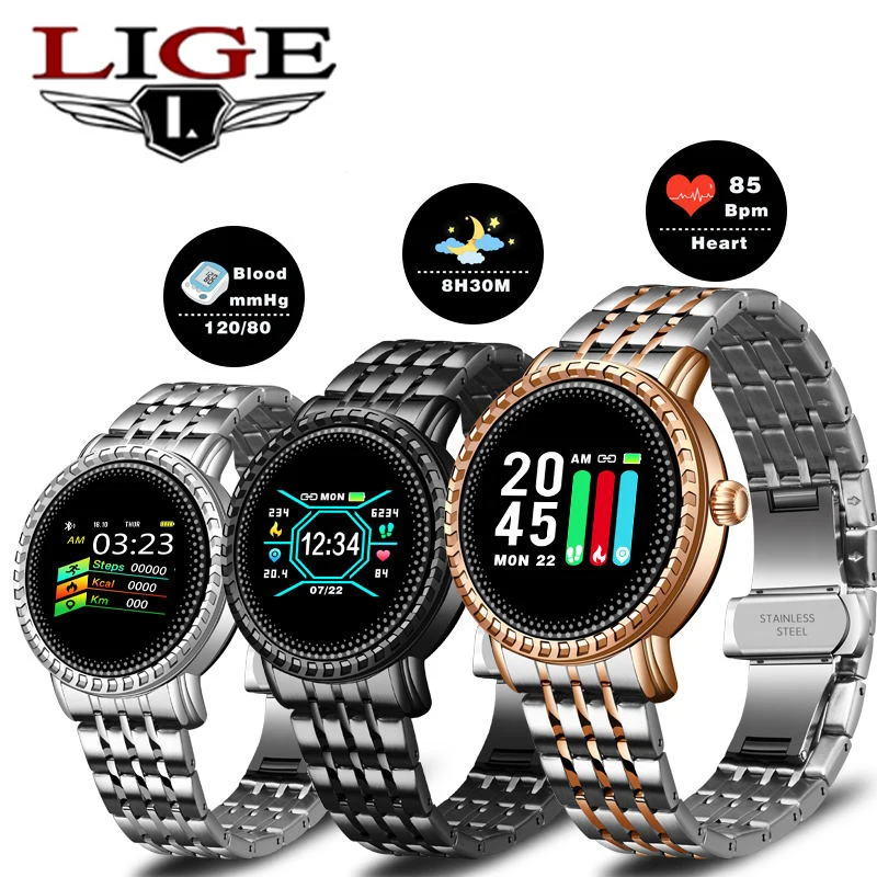 LIGE Модные Смарт часы для женщин фитнес трекер Водонепроницаемый Монитор