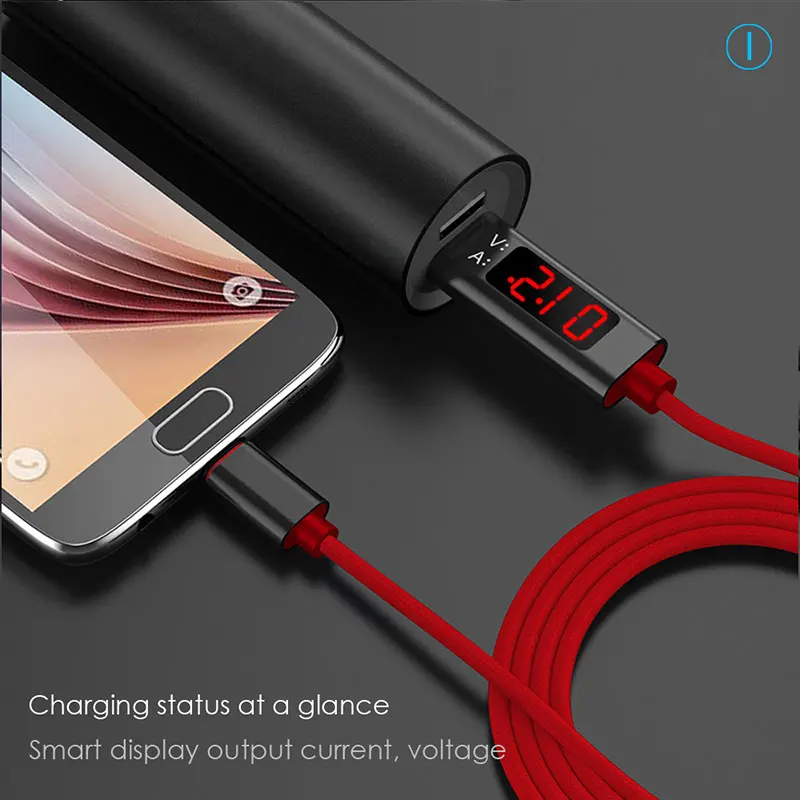 

3A QC3.0 USB Fast Cable Data Sync Charging Micro USB Type C Lightning Charge Cables with LED Display For iPhone Samsung Xiaomi