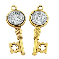 50pcs 2 tone saint st benedict medal cross key spacer charm beads pendants alloy jewelry diy l1692