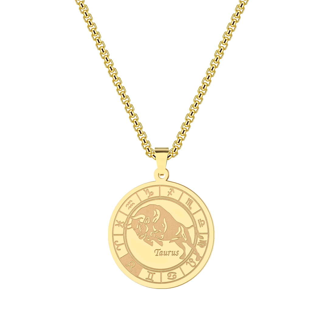 

2022Now necklace Stainless Steel Taurus Zodiac Sign Charm or Pendants Chain Punk for Boyfriend Male Birthday Jewelry Wholesale