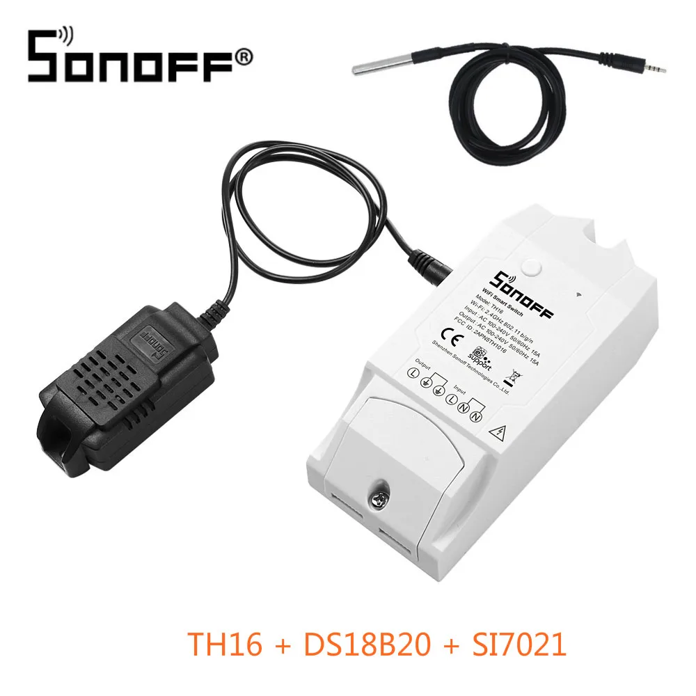 TH16 SI7021 DS18B20 SONOFF TH10/TH16 SI7021 переключатель датчика влажности беспроводной датчик контроля температуры Wifi умный дом пульт дистанционного управления - Комплект: TH16 SI7021 DS18B20