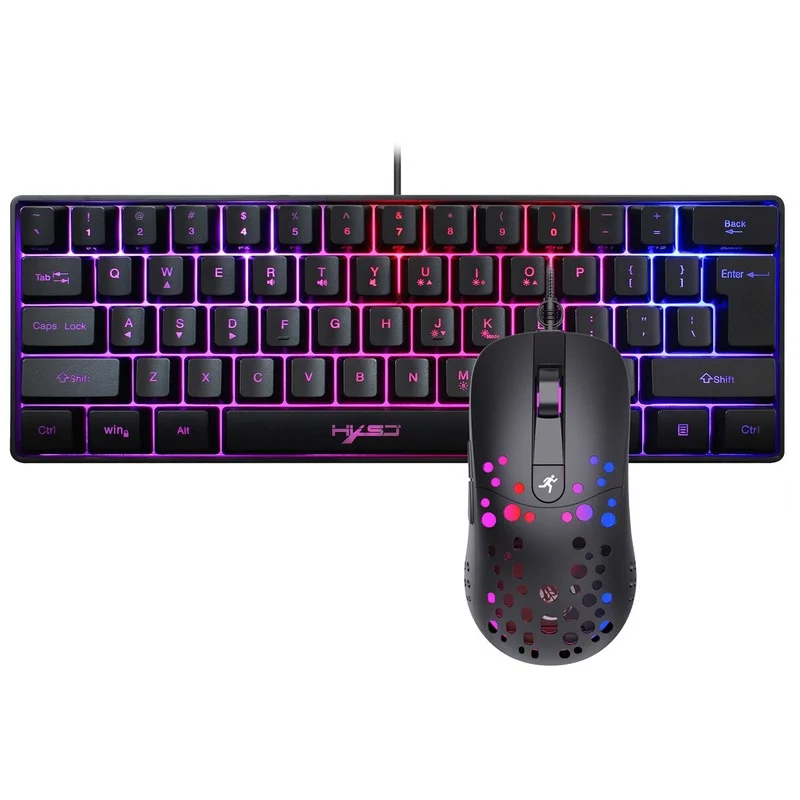 

Проводная клавиатура и мышь, 61 клавиша, мини мембранная клавиатура, RGB подсветка, Игровая клавиатура 8000DPI, программируемая игровая мышь