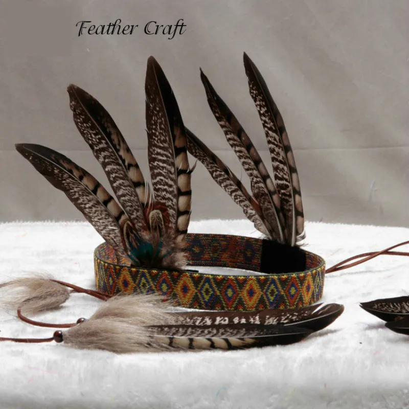 Indian Feather Headband Pheasant Hair Decorated African Emirates Hat Catwalk Show Performance Props Feather Headcraft Headdress