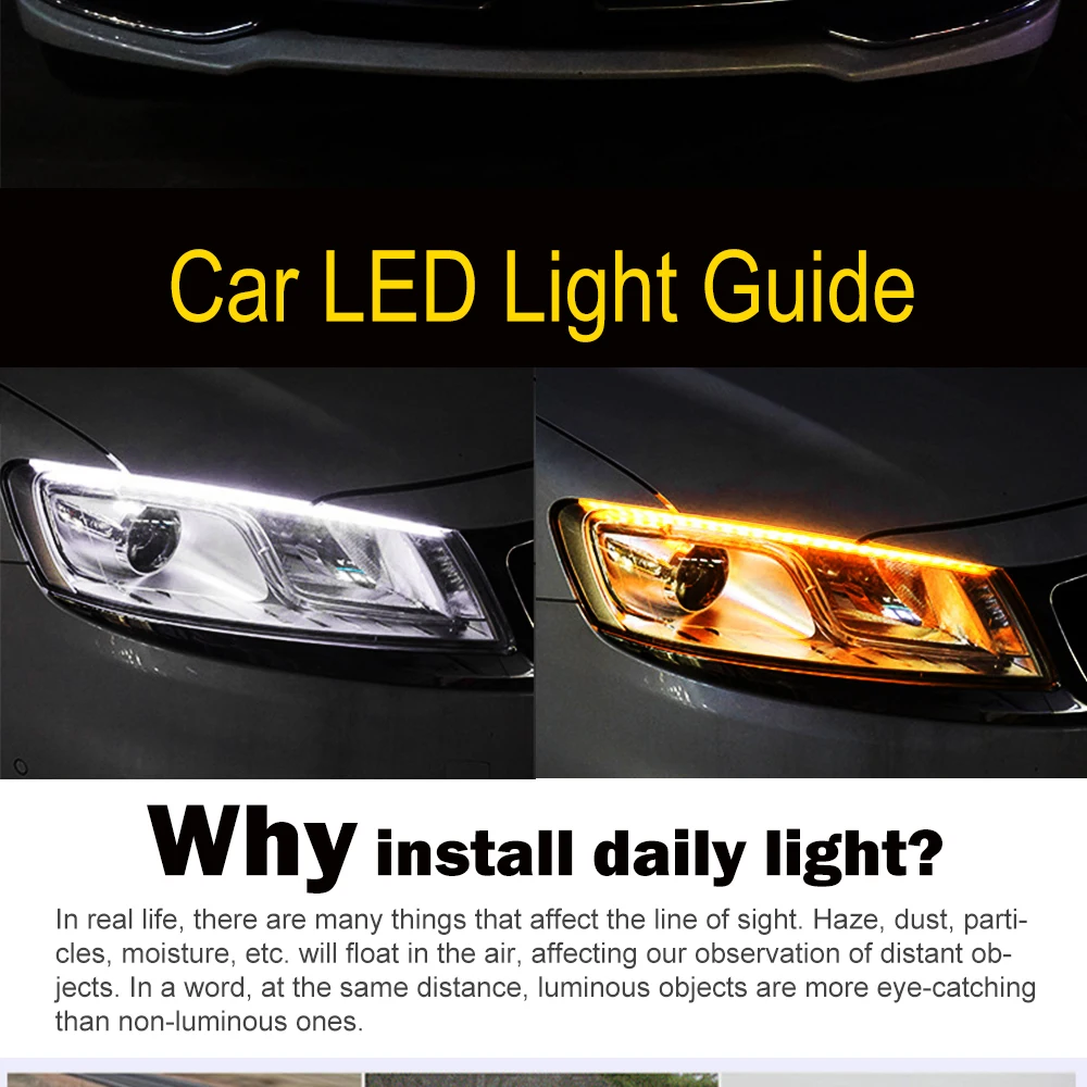 CO LIGHT светодиодный DRL 30 45 60 см дневные ходовые огни Гибкая мягкая трубка направляющая автомобильная светодиодная лента белый указатель поворота желтый Водонепроницаемый 12 В