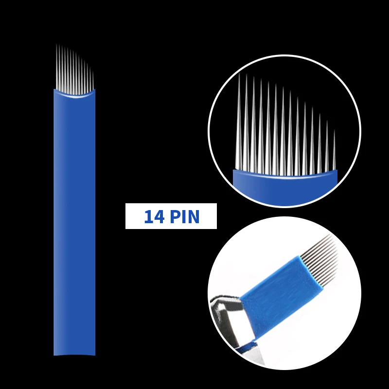 50 шт. мануального татуажа бровей Иглы белого и синего цвета 14 F Высокое качество
