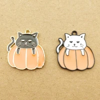 10pcs 20x21mm enamel cat pumpkin charm for jewelry making and crafting earring pendant bracelet necklace charm