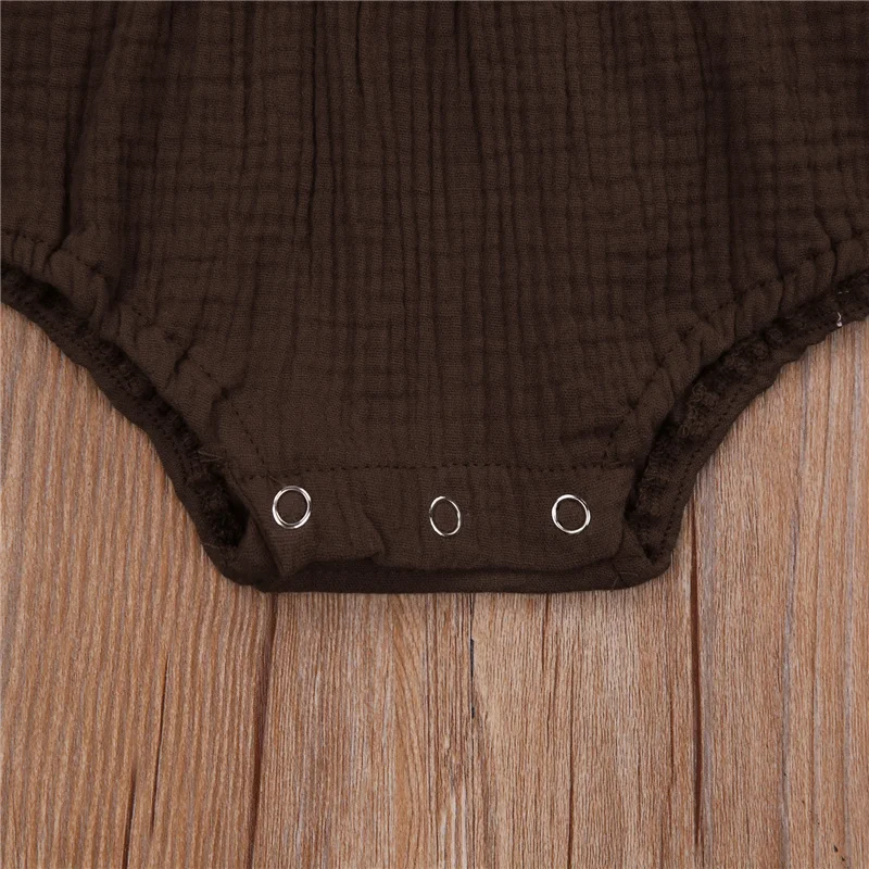 

0-18M Newborn Baby Boy Girl Beige/Brown Sleeveless Suspender Rainbow Print Pattern Square Collar Bodysuit One-piece Romper