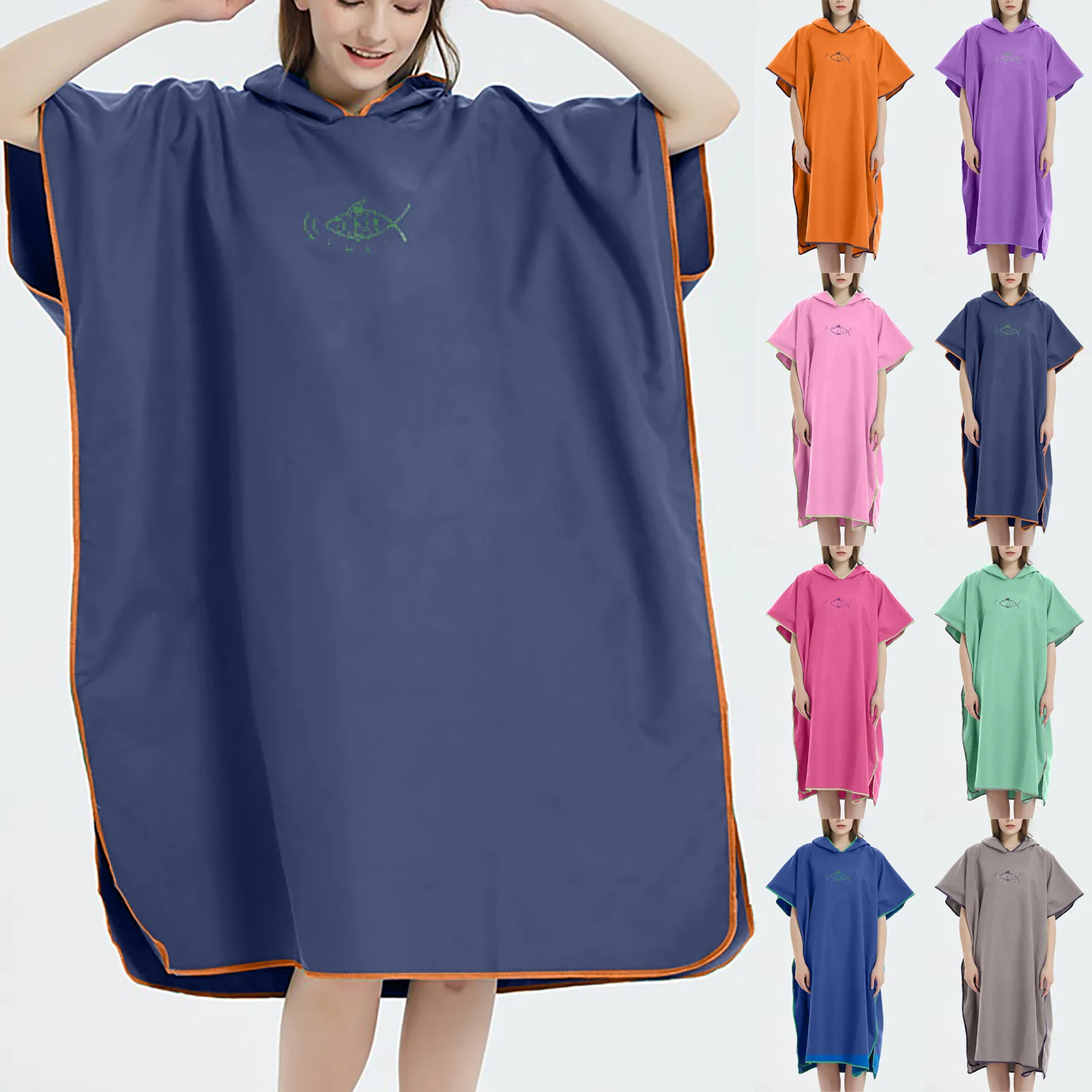 

Fashion Bath Towel Quick Drying Hooded Short Sleeve Bathrobe Changing Cloak Cape New Wearable Soft and Absorbent Chic Bath Towel