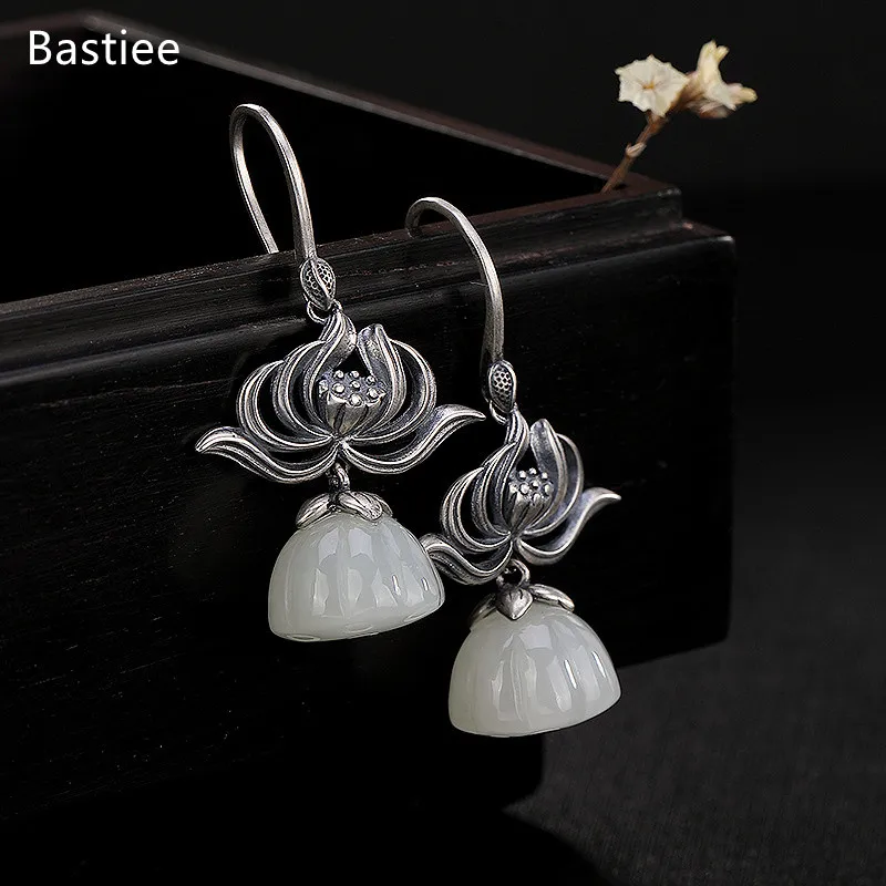 

Bastiee Earrings For Women Silver 925 Jewelry Vintage Jade Korean Earrings Sterling Silver Inlaid