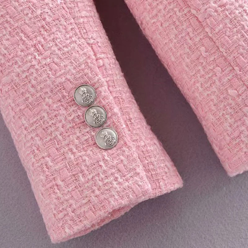

Plaid Texture Blazer suit Women Fashion Pink Casual Blazer Spring Autumn Office Double breasted Blazer Coat suit