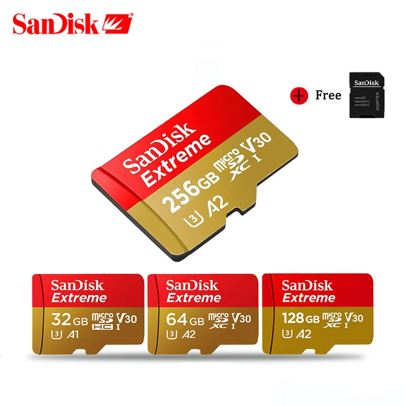 SanDisk Extreme Micro SD карта 256 ГБ 128 Гб 64 32 SDHC SDXC A2 U3 V30 памяти Макс 160 МБ/с./с Microsd с