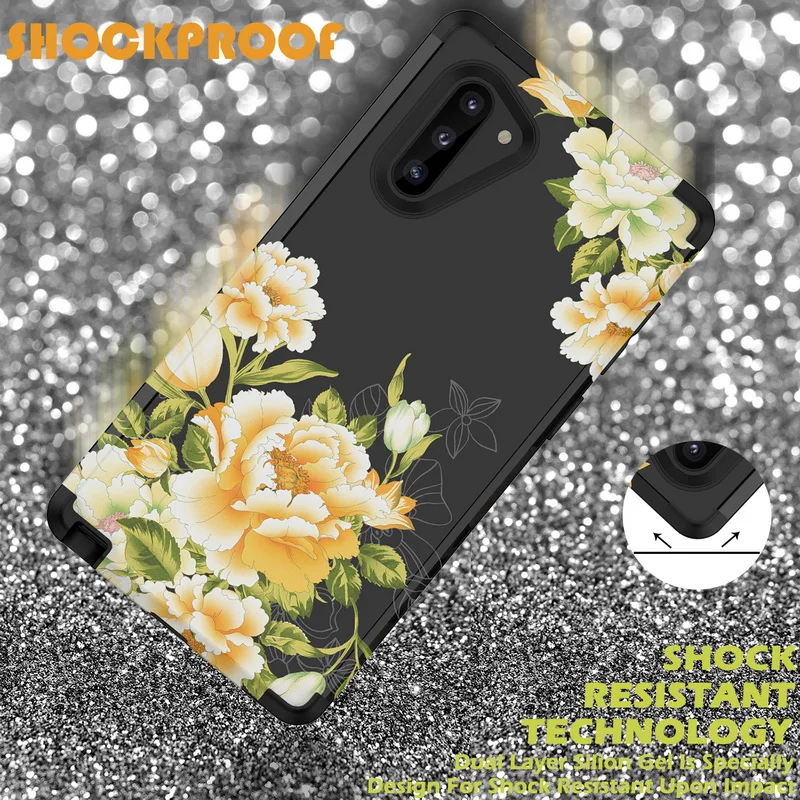 Peony Flower Armor Phone Case For Samsung Galaxy S10 S9 Plus Note 10 Luxury Hybrid 3 in 1 Shockproof Hard Cover Coque |